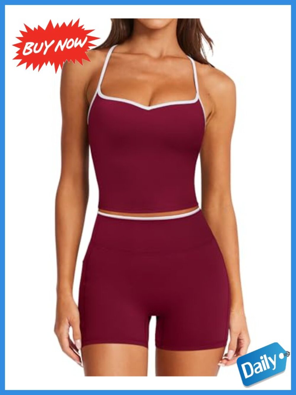 Two Piece Workout Set Strappy Padded Tank Top with Shorts